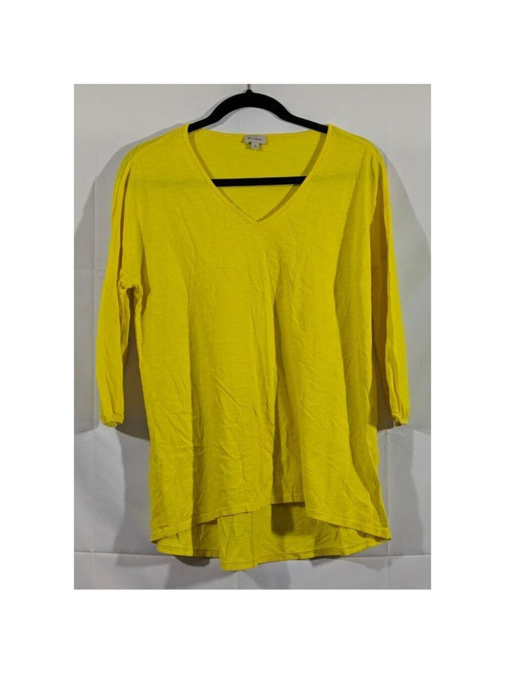 Cremieux Yellow V-Neck Tunic Top Women’s Size Small 3/4 Sleeve Hi Low Hem